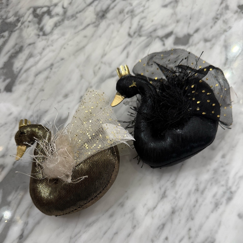 NWT Beautiful Metallic Black and Gold Swan Ornament Set - Picture 4 of 4